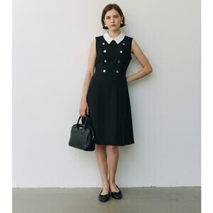 Tommy Hilfiger NWT Black Fit Flare Dress White Collar Size 8